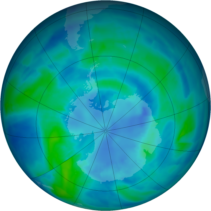 Antarctic ozone map for 07 April 2009
